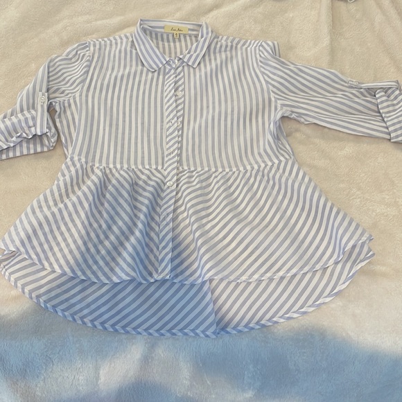 Blue and white peplum button up - Picture 2 of 5